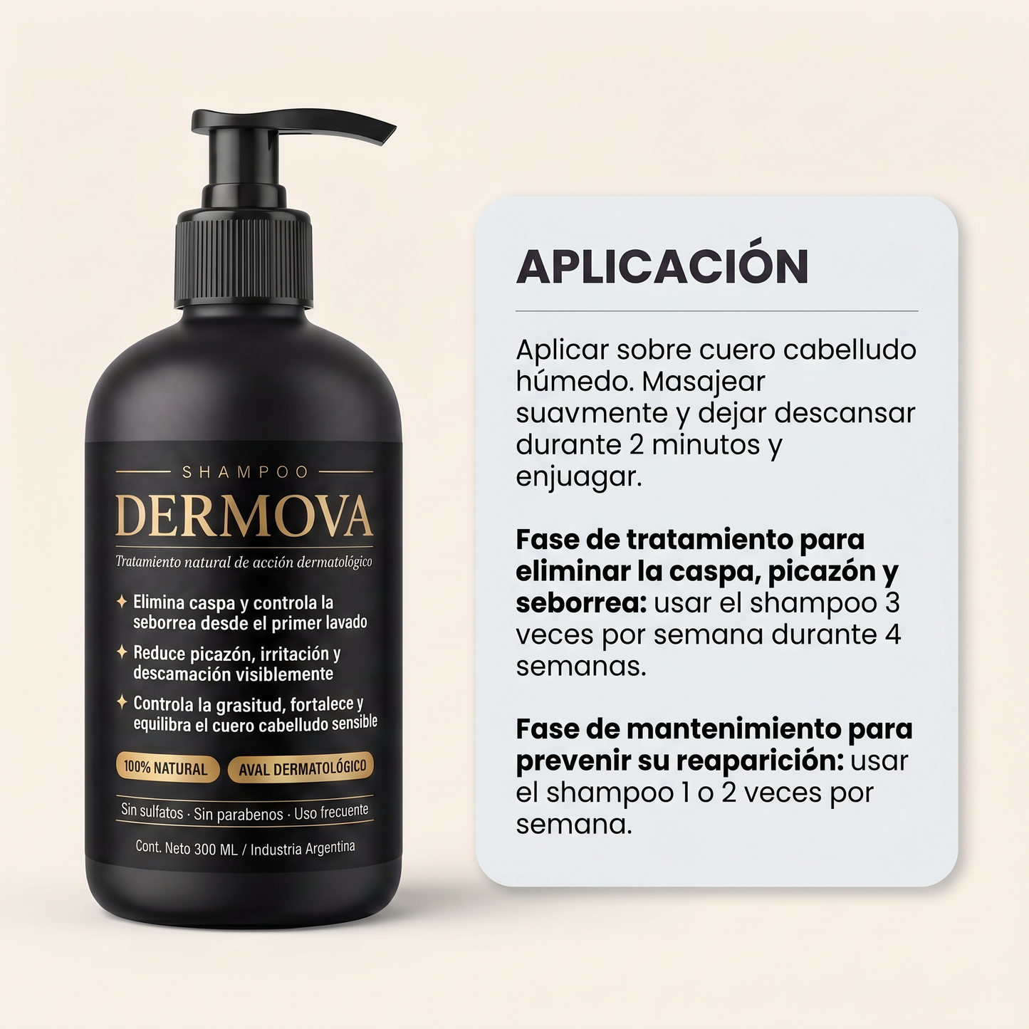 DERMOVA® - Shampoo Anticaspa, Seborrea y Picazón de Acción Dermatológica