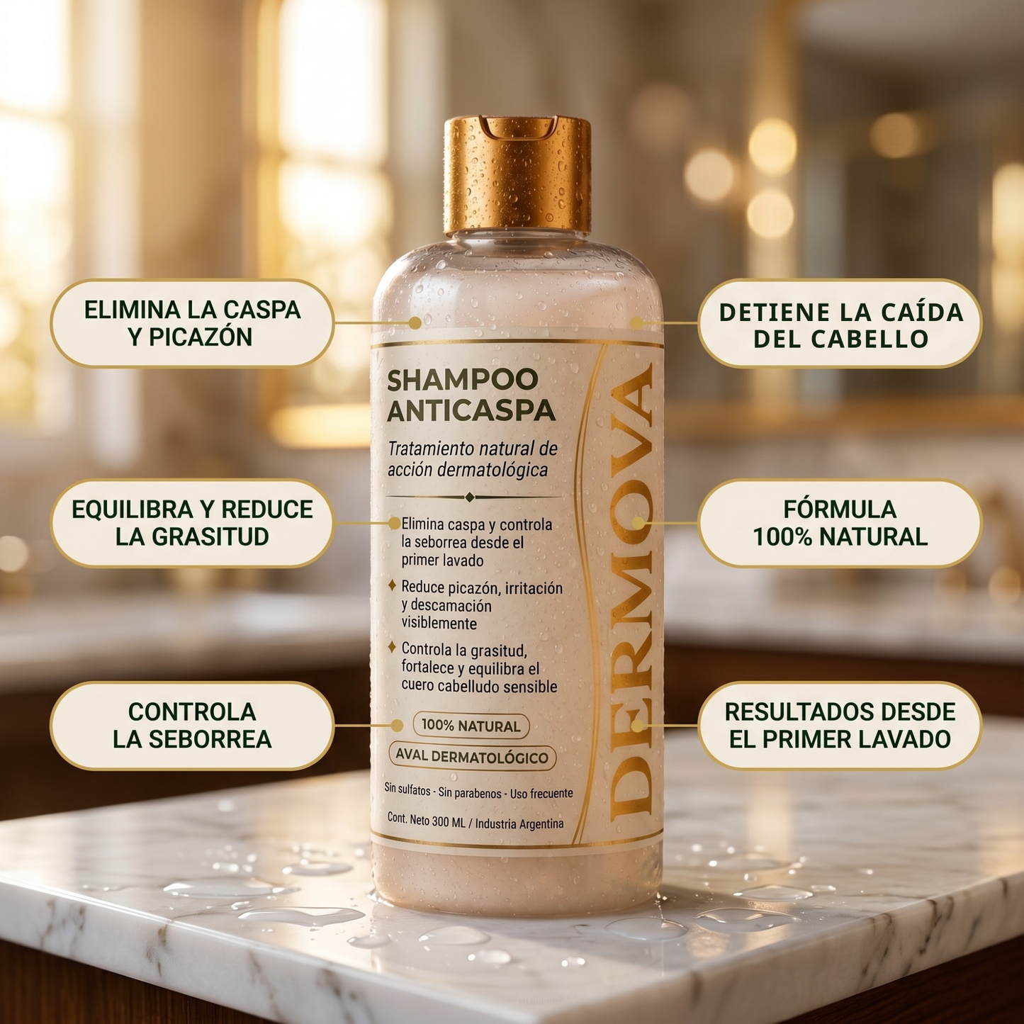 DERMOVA® - Shampoo Anticaspa, Seborrea y Picazón de Acción Dermatológica