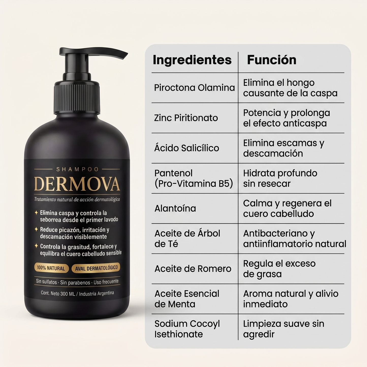 DERMOVA® - Shampoo Anticaspa, Seborrea y Picazón de Acción Dermatológica