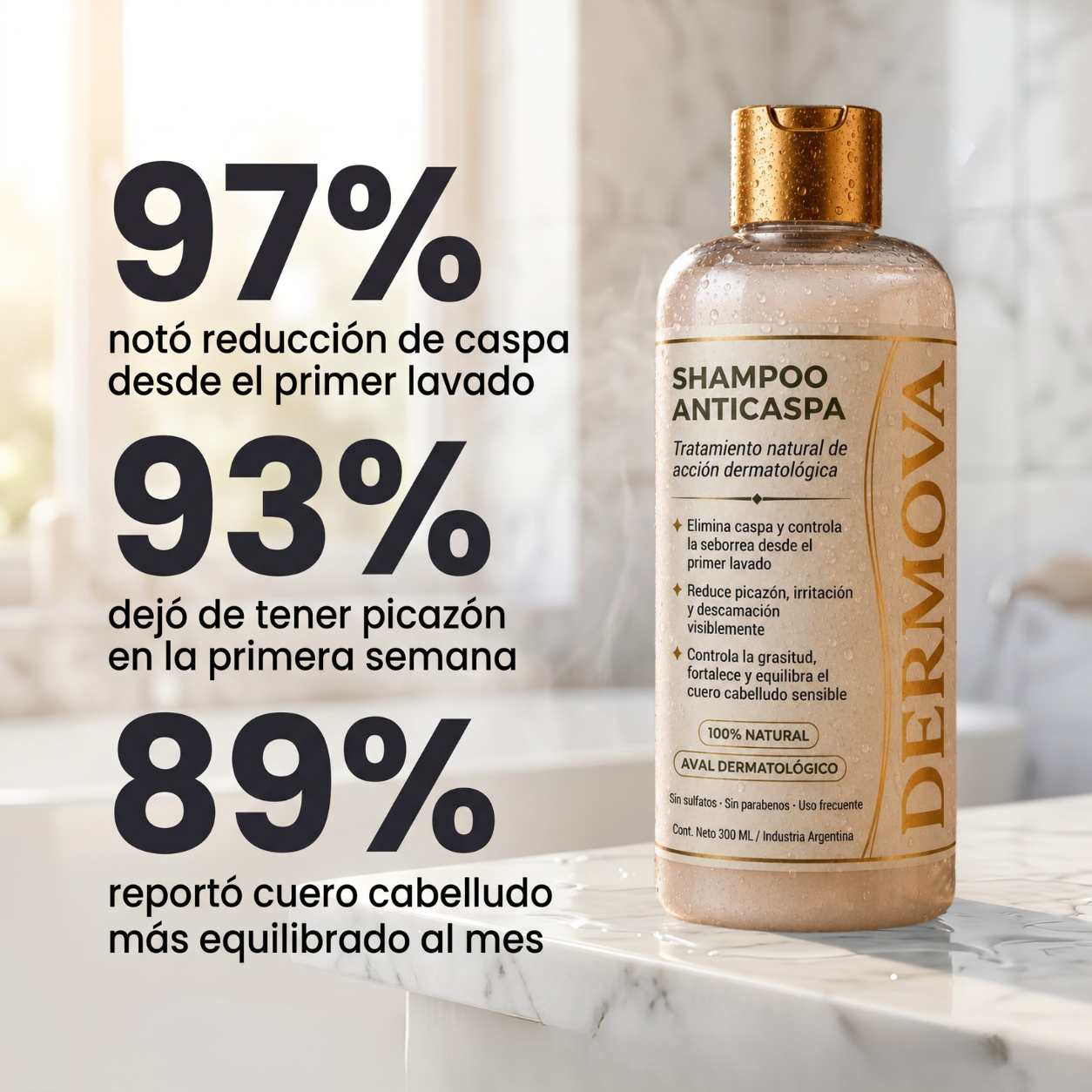 DERMOVA® - Shampoo Anticaspa, Seborrea y Picazón de Acción Dermatológica