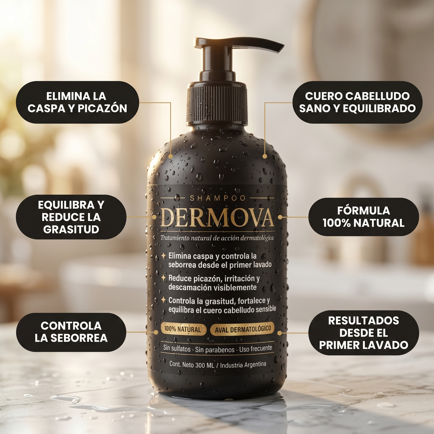 DERMOVA® - Shampoo Anticaspa, Seborrea y Picazón de Acción Dermatológica