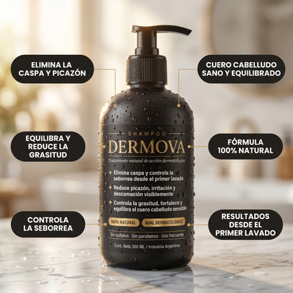 DERMOVA® - Shampoo Anticaspa, Seborrea y Picazón de Acción Dermatológica